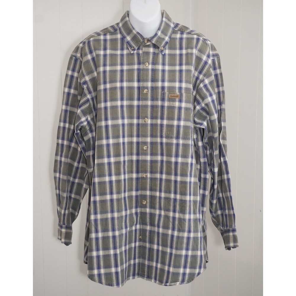 Carhartt Large Regular Green Blue Plaid Cotton Button Down Shirt